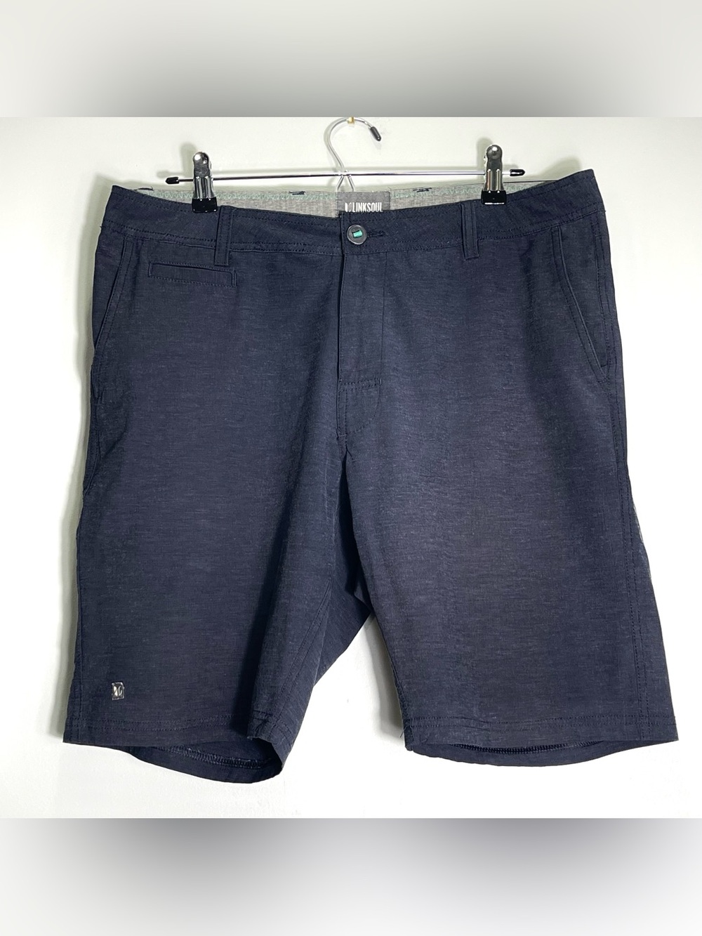 LINKSOUL Men's Shorts Poly/Cotton Blend Navy Blue Stretch Golf Pockets Size 35